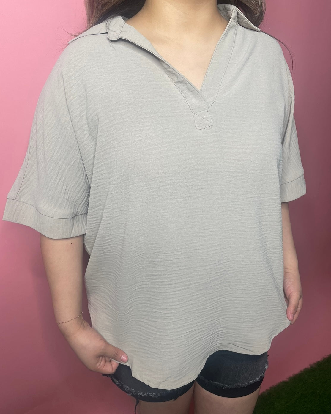 Collared V-neck Top (Mocha)