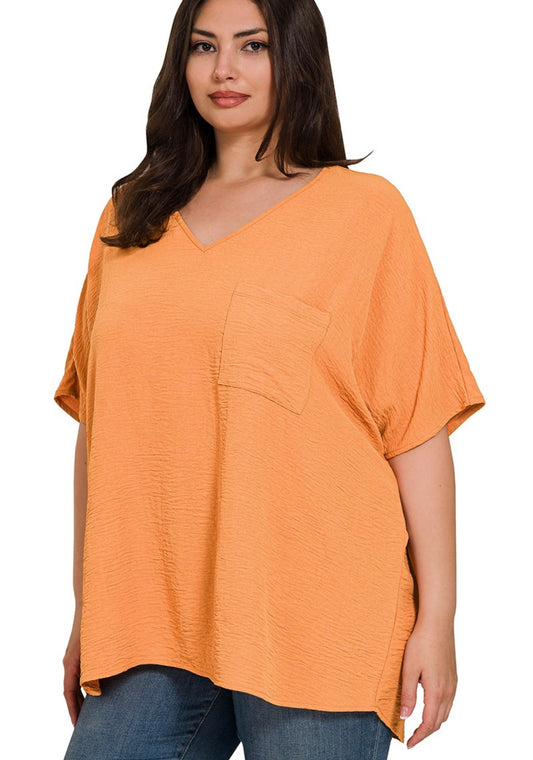 V-neck Pocket Top (Plus) Orange